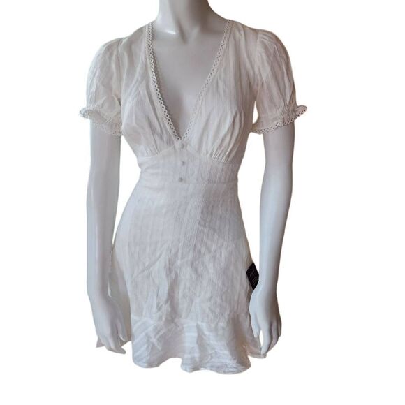 NWT LuLus Vibing in Venice White Ruffled Puff Sleeve Mini Dress (XS) - Picture 6 of 11